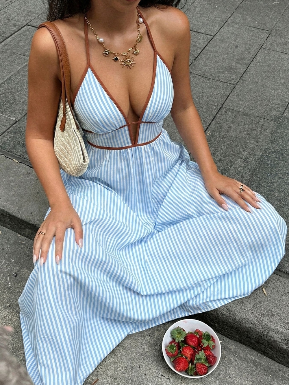 Sunset Walk Striped Maxi Dress - Blue - Picture 3 of 12